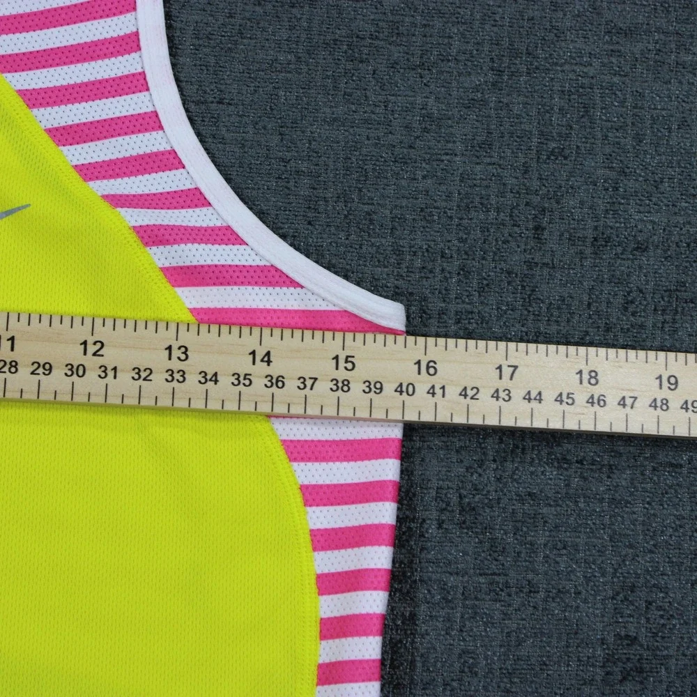 Nike Dri-FIT Womens Tank Top Neon Yellow Pink Striped Racerback Running Small